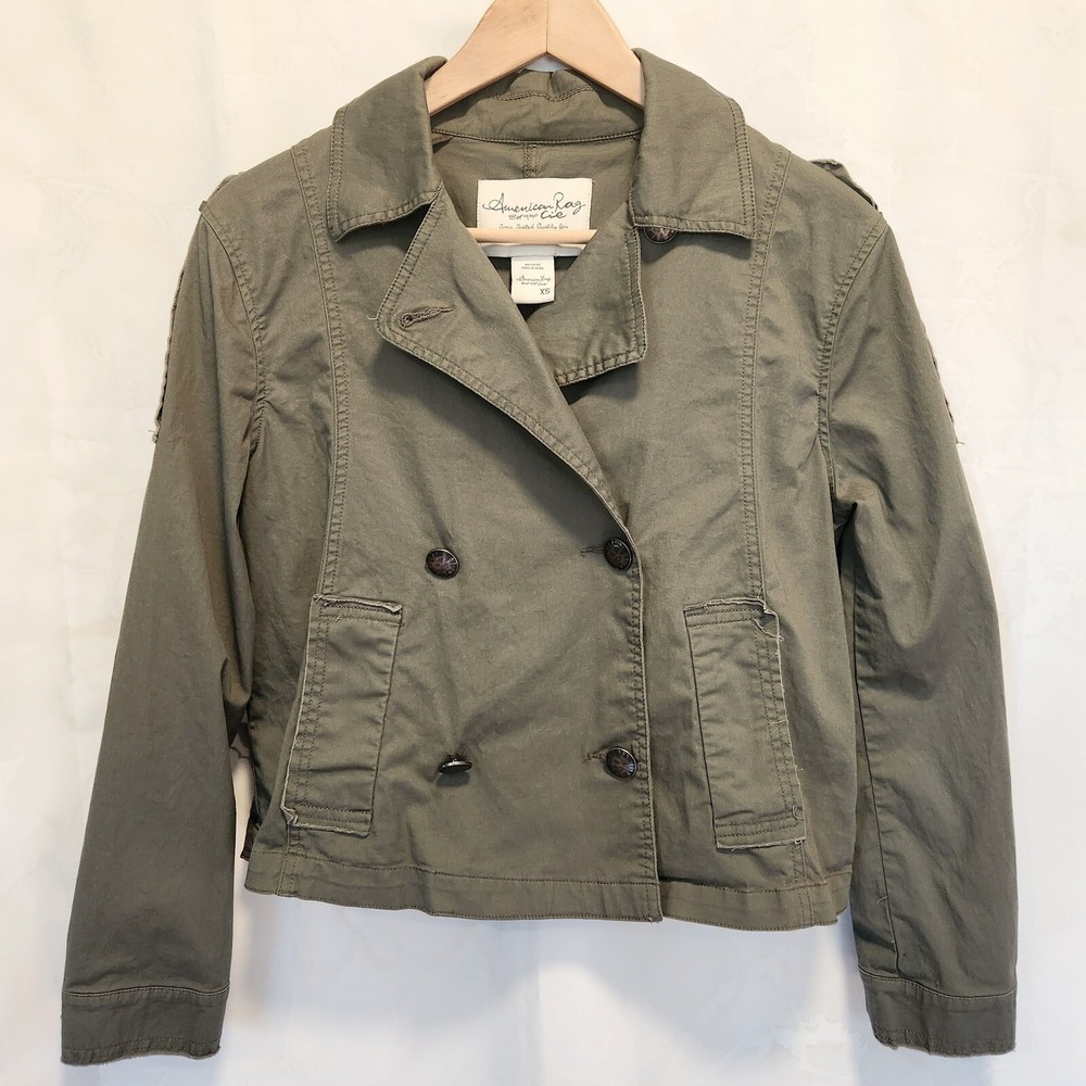 American Rag Cie Double Breasted Jacket Women's XS Olive Green Military Utility‎